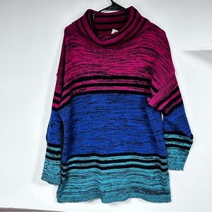 Stefano International Vintage Color Block Striped Cowl Neck Sweater, L